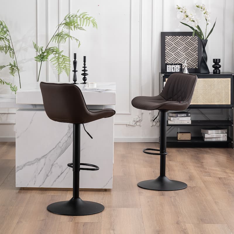 Adjustable Bar Stools Set of 2, Faux Leather Swivel Bar Chairs