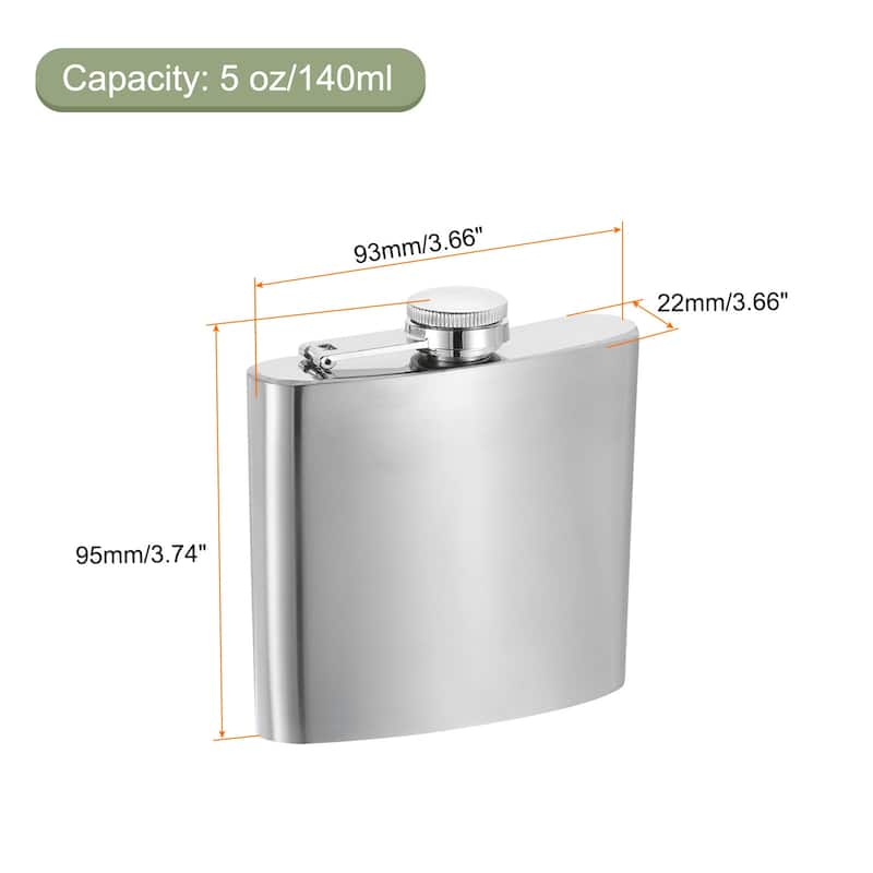 5oz 140ml Stainless Steel Hip Flask for Camping Hiking Outdoor Activity, Silver - Silver - 5oz