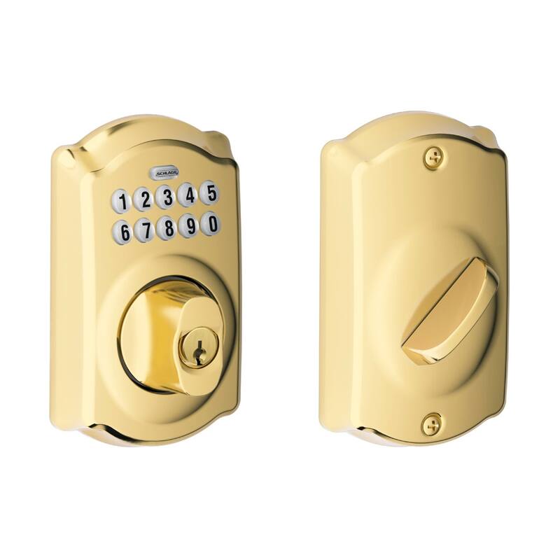Schlage Camelot Electronic Keypad Single Cylinder Deadbolt - Lifetime Polished Brass