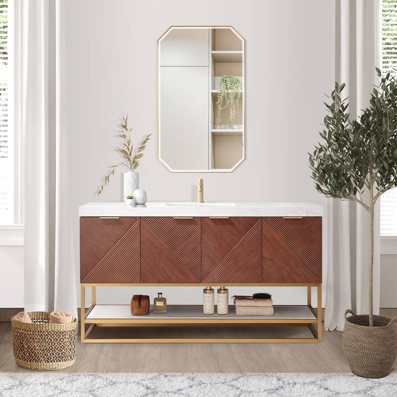 Mahon Single Bath Vanity with Composite Stone Top and Mirror