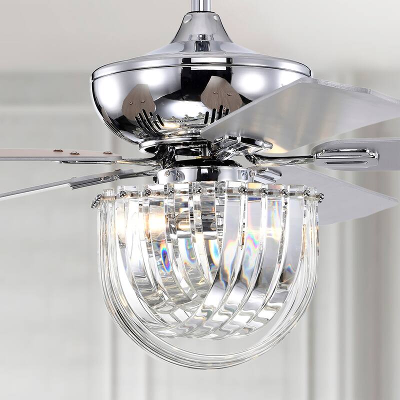 Zyanya 52 Inch Chrome Finish Modern Crystal Ceiling Fan with Remote - N/A