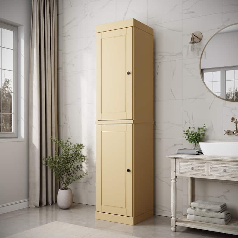 100% Solid Wood Tall Freestanding Bathroom Linen Cabinet with Doors, Adjustable Shelves, Modular Storage, 16.5" W x 71.5" H - Yellow