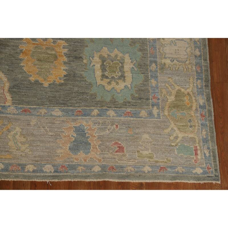 Hand Knotted Oriental 100% Wool Carpet Transitional All-Over Green Oushak Area Rug - 10' 4'' X 8' 2''