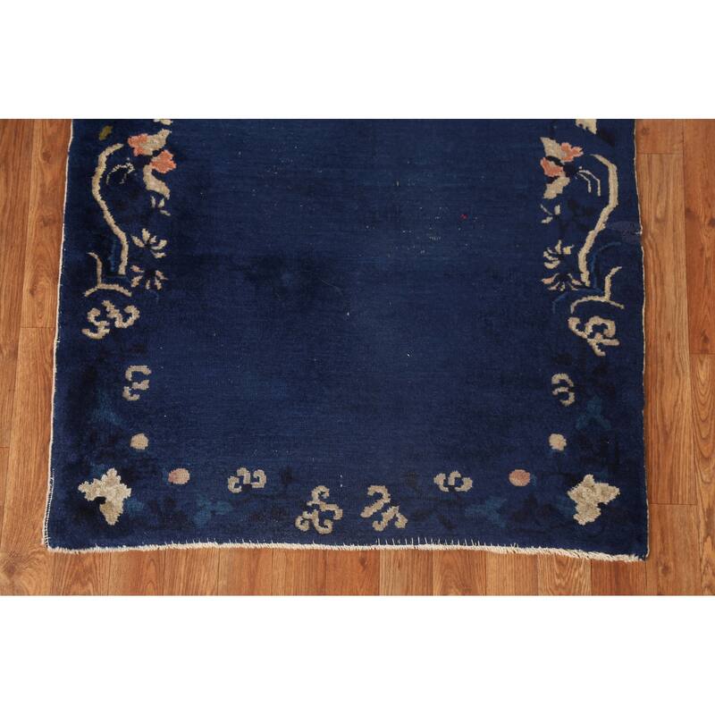 Antique Vegetable Dye Art Deco Chinese Oriental Wool Rug Hand-knotted - 3'1" x 5'9"