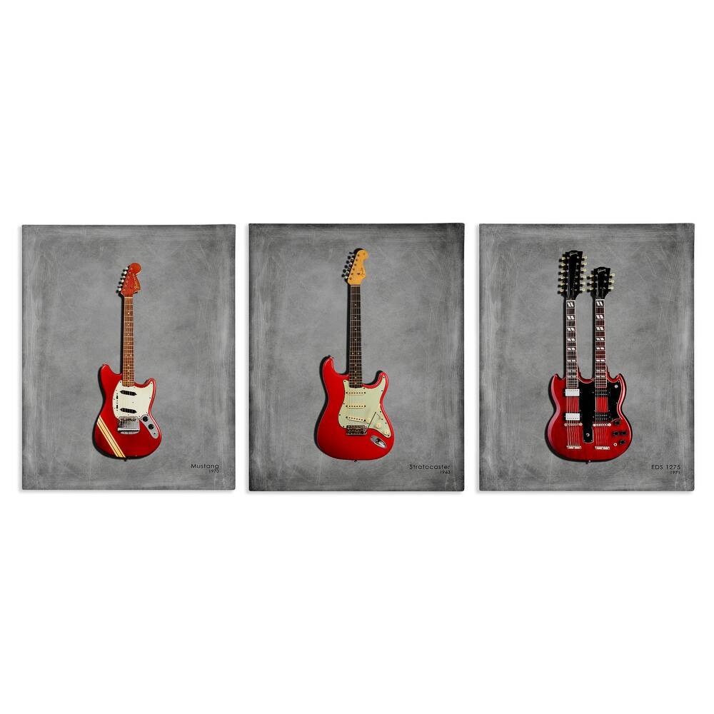 Stupell Red Guitars Collection Canvas Wall Art Design By Mark Rogan (Set of 3)
