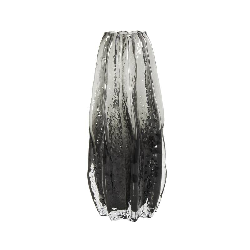 Glass Handmade Bubble Textured Ombre Decorative Vase with Wavy Body - Black - Roche River Decor