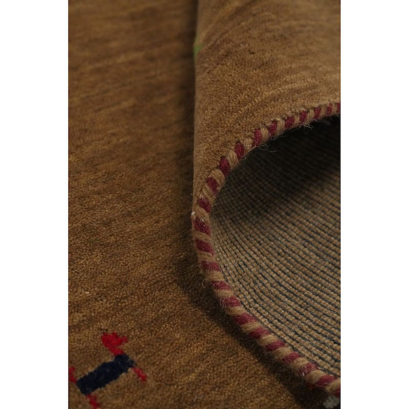 Hand Knotted Oriental 100% Wool Carpet Tribal Animal Pictorial Brown Gabbeh Area Rug - 4' 11'' X 5' 0''