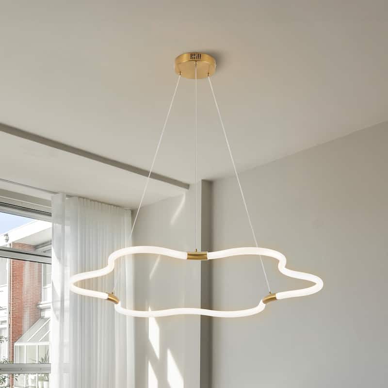 Vara 31.5" Contemporary Minimalist Metal/Acrylic Adjustable Dimmable Cloud Integrated LED Chandelier, by JONATHAN Y