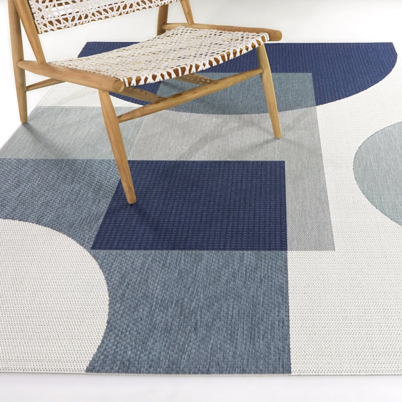 Hopper Modern Geometric Indoor/Outdoor Area Rug - 7'10" x 10' - Navy Blue