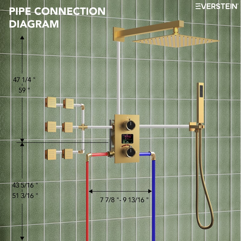 LCD Digital Display Shower System ,12" High-Pressure Rainfall Shower Head with Pressure-Balanced Valve