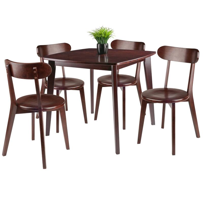 Set of 5 Rich Walnut Dining Square Table with Chairs 34"