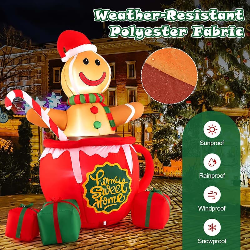 Christmas Inflatable Gingerbread Man Mug Xmas Blow up Yard Candy Boxes - Multicolor