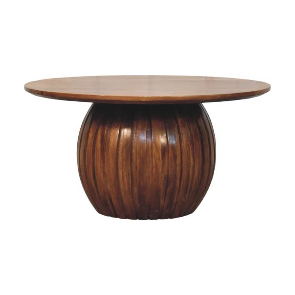 Artisan Furniture Solid Wood Round Fluted Coffee Table , Brown