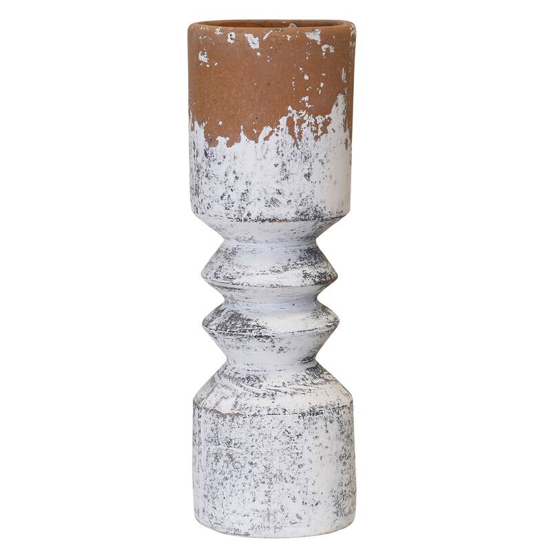 Harp & Finial Baden Vase - Cream and Terracotta Finish on Ceramic - Large