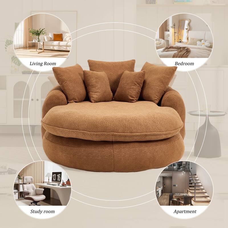 Oversized Chenille Single Sofa Chair / Oval Upholstered Bean Bag Sofa / Living Room Lazy Floor Sofa Chaise Lounges Cloud Couch