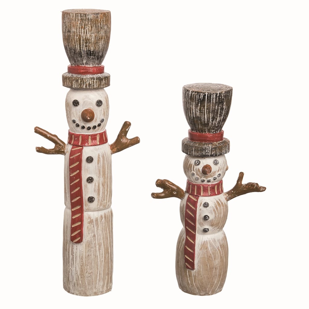 Transpac Resin 16 in. Multicolor Christmas Carved Snowman Figs Set of 2 - Mutlicolor