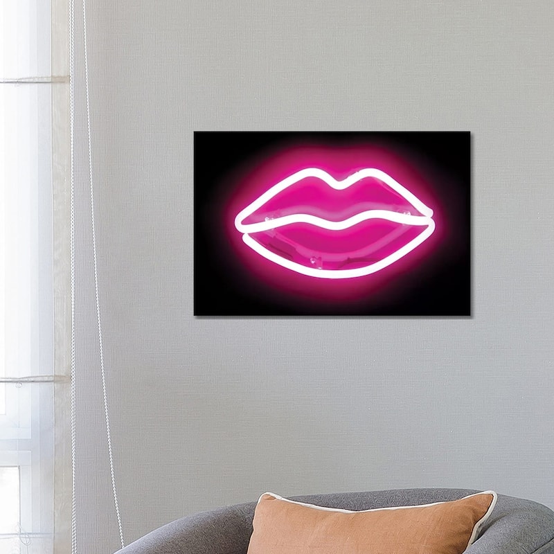 iCanvas "Neon Lips Pink On Black" by Hailey Carr Canvas Print - 18x26x1.5