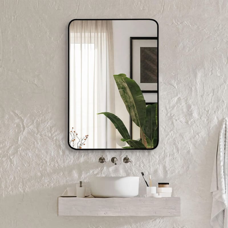 22x30 Inch Silver Metal Framed Rectangular Bathrrom Mirror - Black
