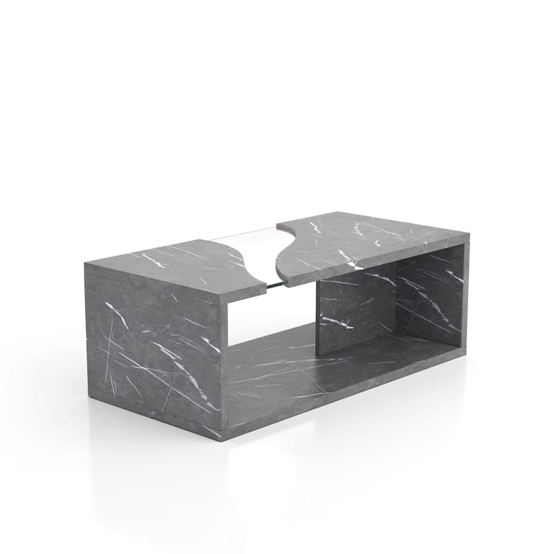 Kobe Modern Faux Marble Veneer Coffee Table with Shelf by Furniture of America