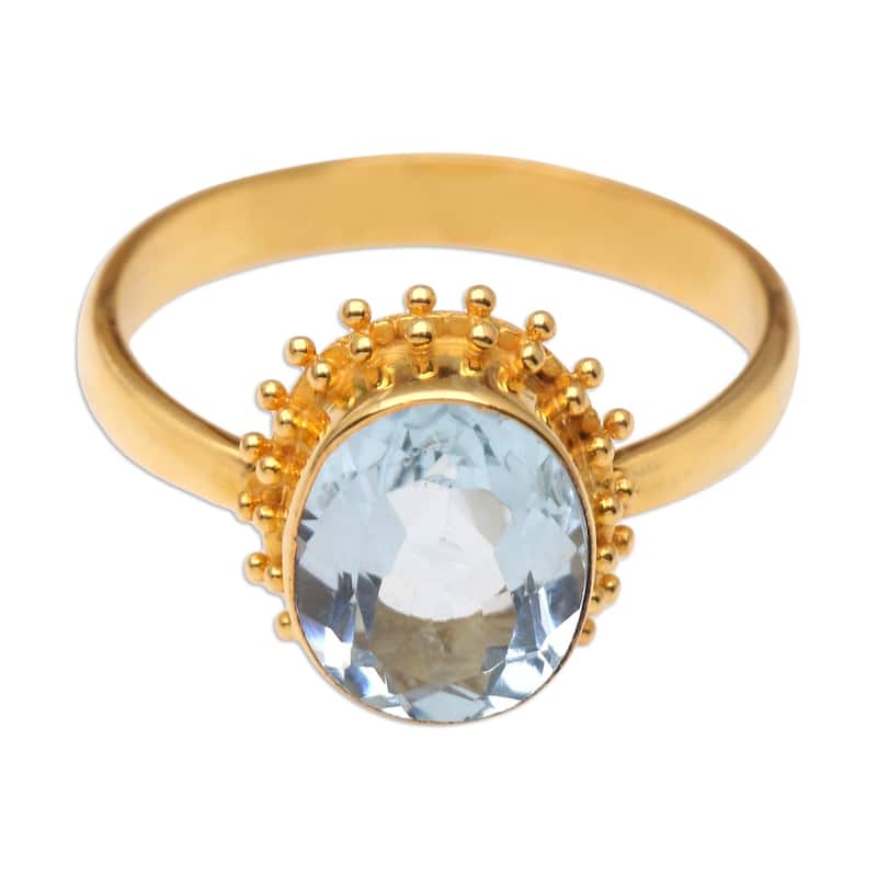 Novica Handmade Snowflake Surprise Gold-Plated Blue Topaz Single Stone Ring