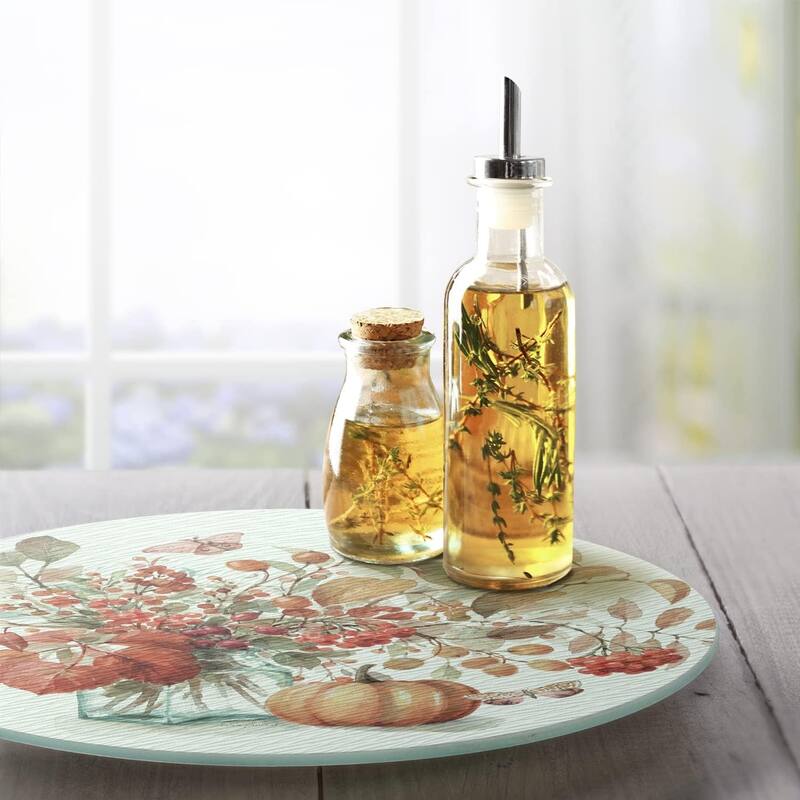 Autumn in Nature 4mm Heat Tolerant Tempered Glass Lazy Susan Turntable 13" Diameter Cake Plate Condiment Caddy Pizza Server