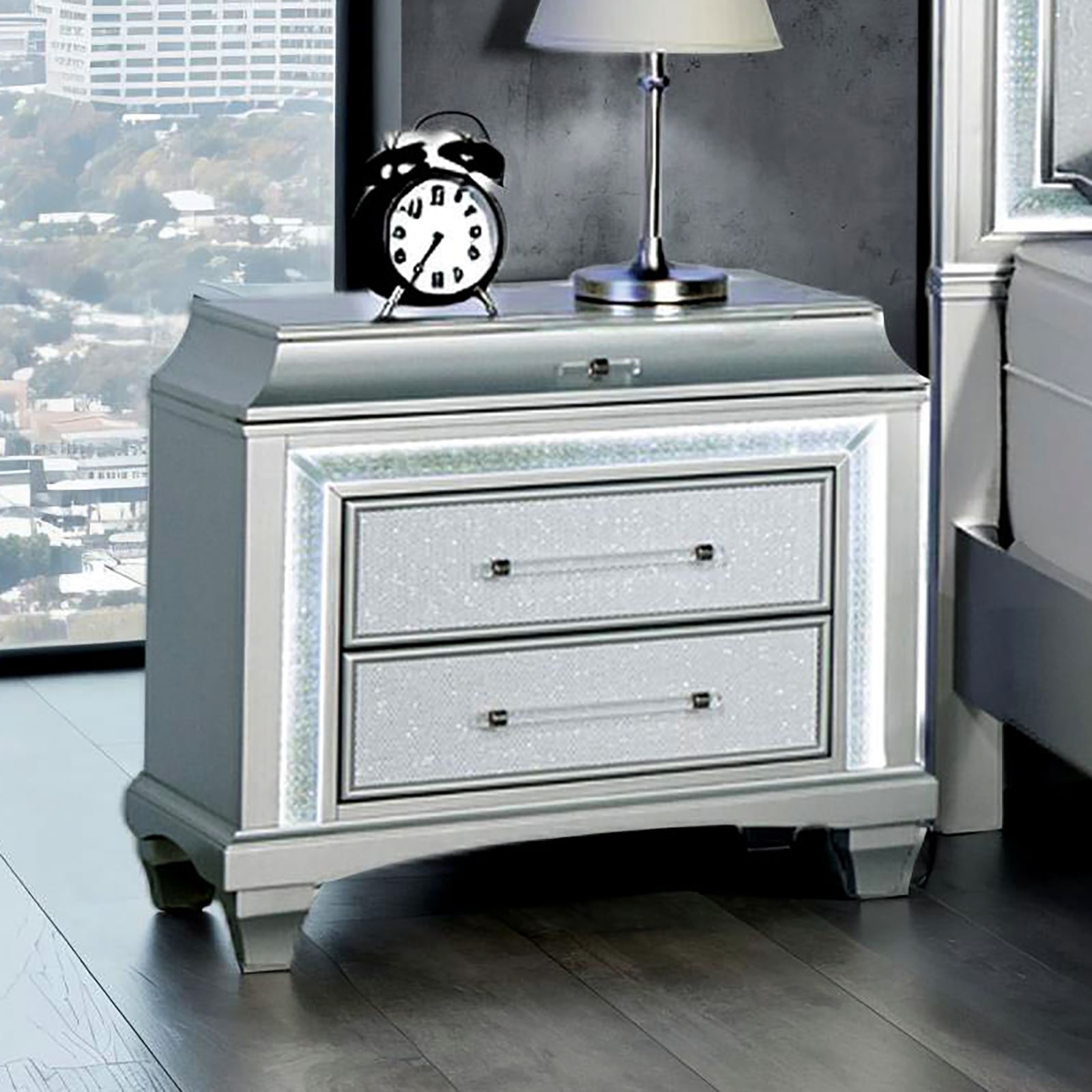 2 Tone Design 1pc Nightstand 2 Drawers Wooden Legs