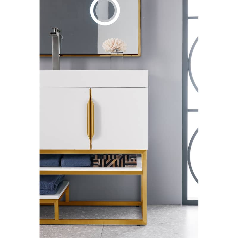 James Martin Vanities Columbia 72" Single Vanity, Glossy White with Radiant Gold Hardware