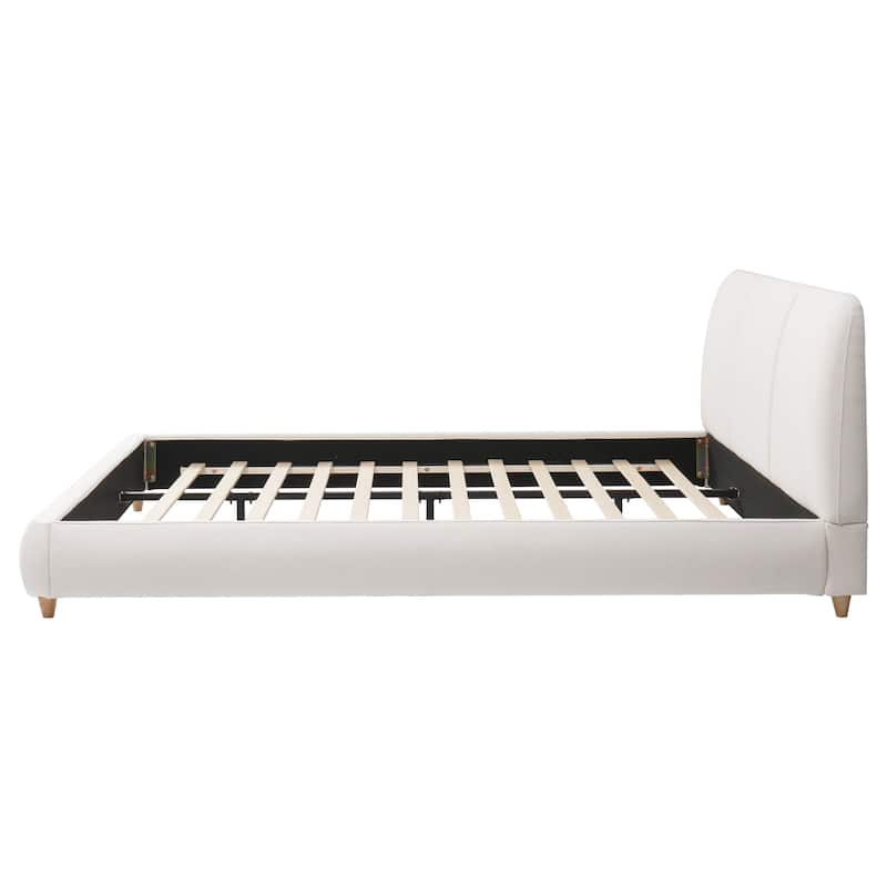White Platform Bed Upholstered Bed Linen Fabric