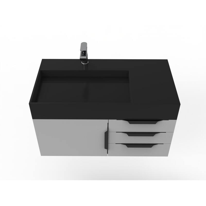 Amazon 36" Wall Mounted Bathroom Vanity Set w/ Black Top