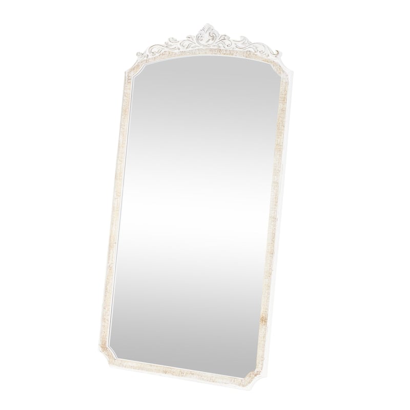 Wooden Scroll Tall Arched Wall Mirror with Scroll Details - Cream - Roche River Decor