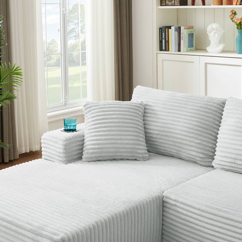 Corduroy Upholstery Cloud Modular Sectional Sofa with Chaise and Pillows, All-Foam Compression Design