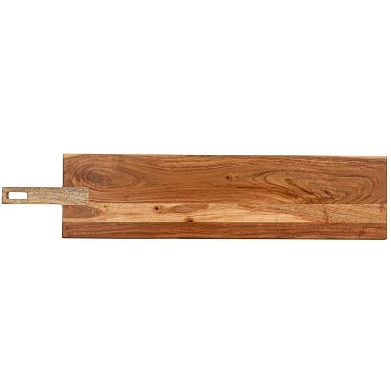 Acacia and Mango Wood Cheese and Serving Board with Handle - 35.0"L x 7.5"W x 0.6"H