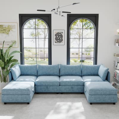 Convertible Modular Sofa Set, Antique Blue, 68x94x32 inches, 265 lbs, with Storage & Comfort