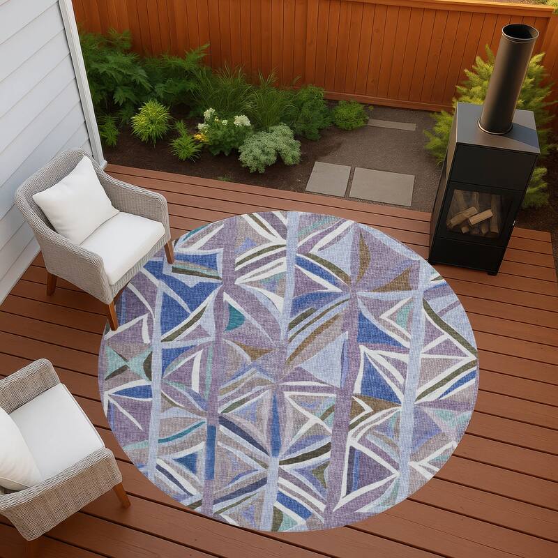 Machine Washable Indoor/ Outdoor Modern Mosaic Chantille Rug - Lavender - 8' x 8'