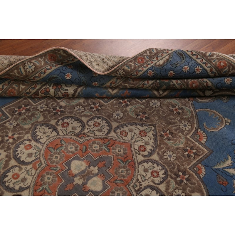 Blue Tabriz Persian Vintage Area Rug Handmade Wool Carpet - 9'10"x 13'0"