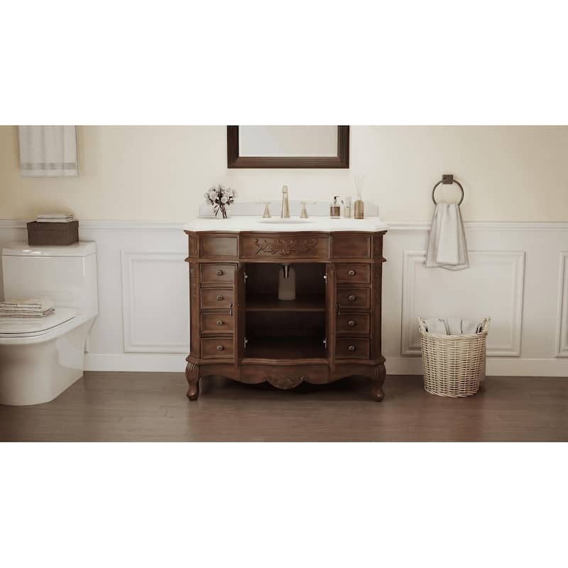 Morton 42 Inch Antique Style Light Brown Single Sink Bathroom Vanity