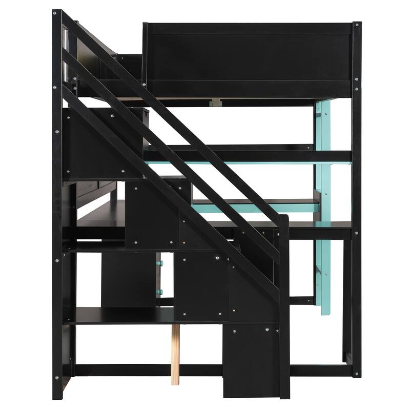 Roomfitters Full Size Gaming Loft Bed, Integrated Desk, Storage Stairs & Pegboard, Esports Inspired Sleeper System