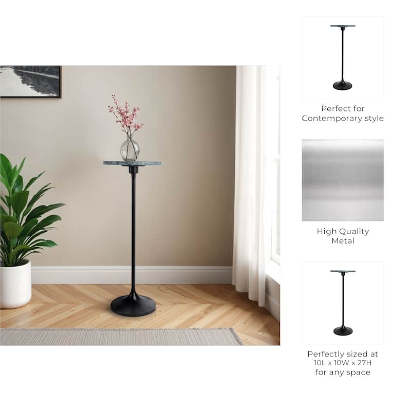 Metal Base Marble Top Modern Glam Accent Table Round Silhouette - 10" x 10" x 27"