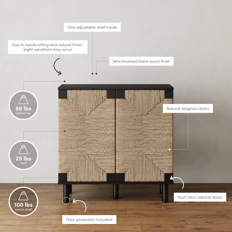 Nathan James Beacon Wood Accent Cabinet with Seagrass Doors and Adjustable Shelf
