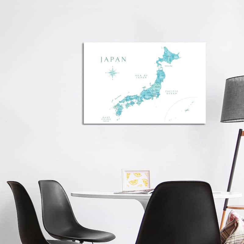 iCanvas "Map Of Japan In Aquamarine Watercolor" by blursbyai Canvas Print - 26x40x1.5