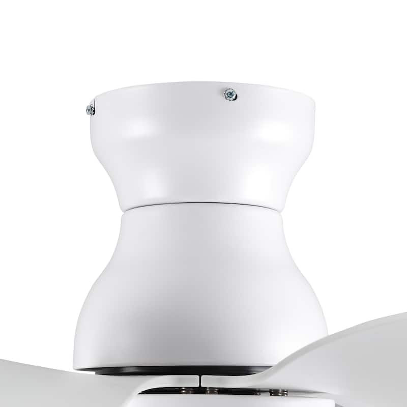 YUHAO 30 Inch Modern Matte White Indoor Flush Mount Small Ceiling Fan With LED Light and Remote Control