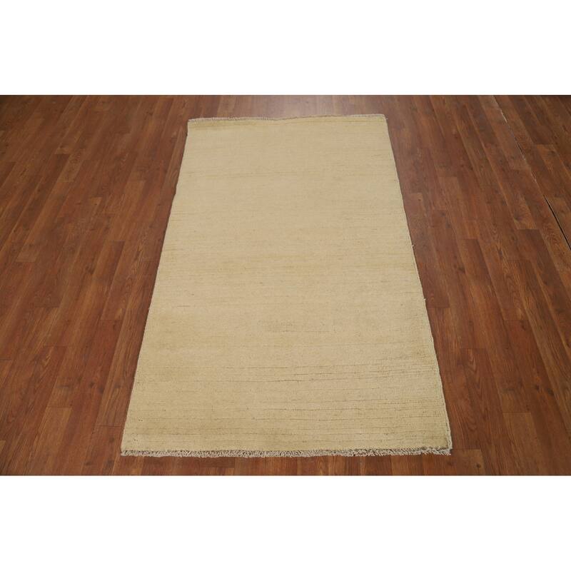 Modern Gabbeh Oriental Foyer Rug Hand-Knotted Beige Wool Carpet - 3'0"x 5'0"