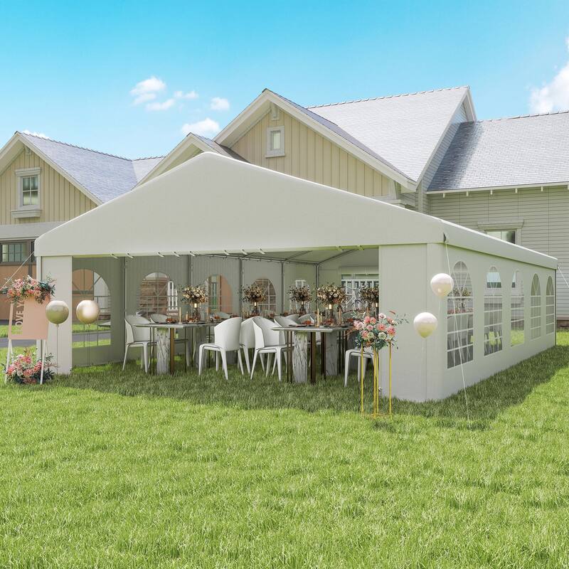 Outsunny 20' x 32' Heavy Duty Party Tent, Large Canopy Tent w/ Removable Protective Sidewalls - White