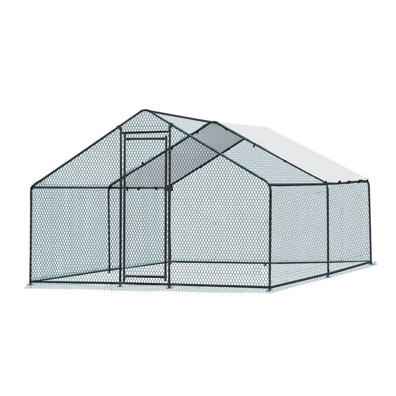 13x10 ft Metal Chicken Coop with Walk-In Run and Waterproof Cover