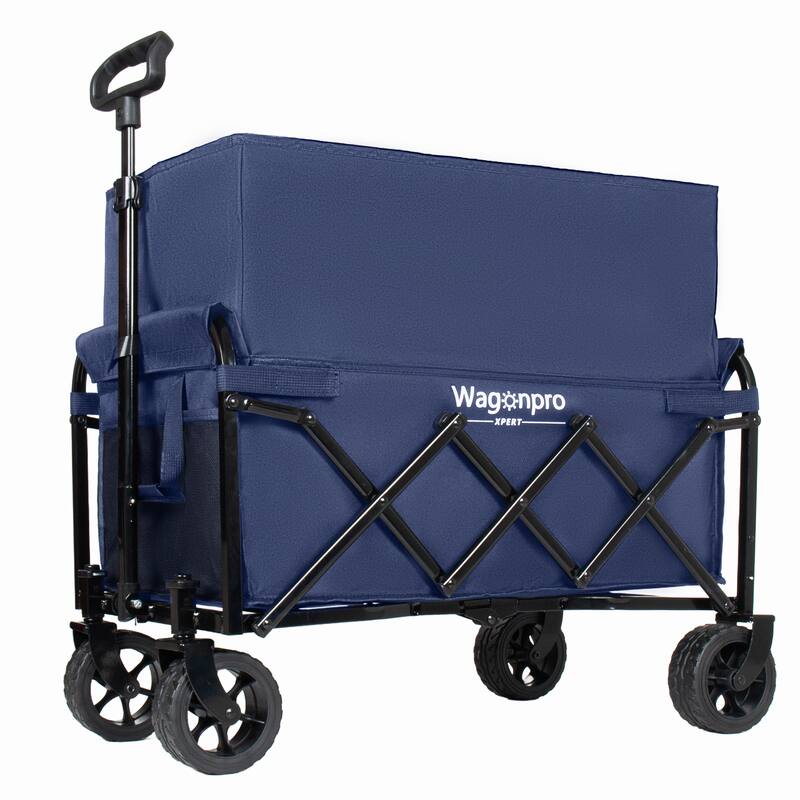 Upgraded 5*2"Wide Wheels-Expandable Dual-Layer Utility Wagon with 100% Extra Space, 220lbs Capacity Grocery Cart for Camping