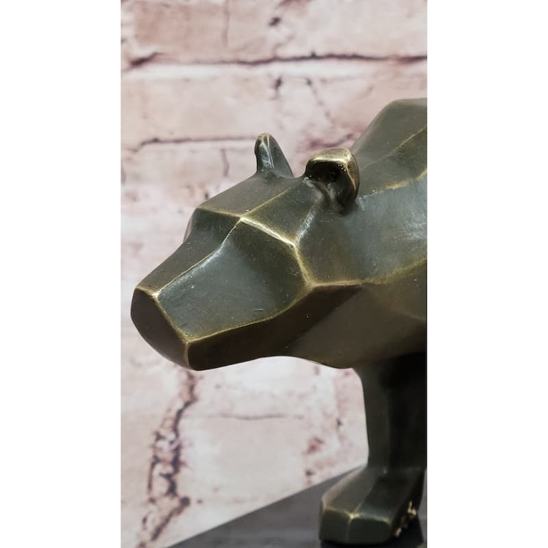 Bronze Bear Statue Geometric Modern Wildlife Sculpture Numbered Decor