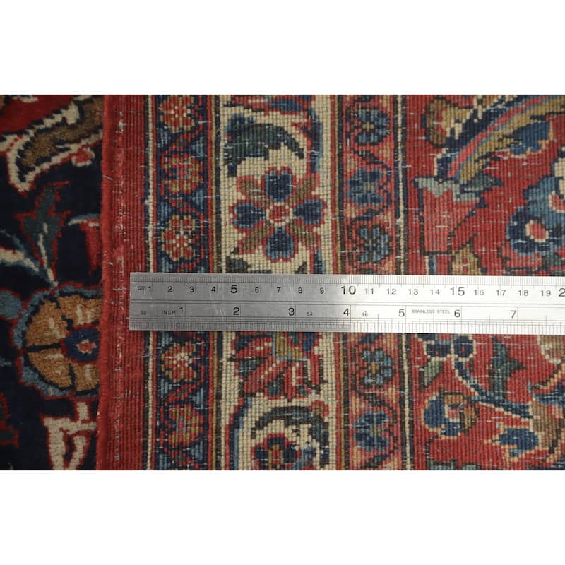 Hand Knotted Oriental 100% Wool Carpet Traditional Floral Navy Blue & Blues Kashan Area Rug - 14' 2'' X 10' 0''