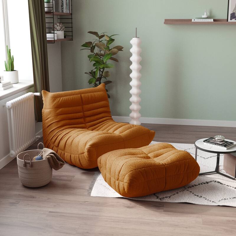Teddy Fabric Soft Single Sofa with Ottoman - Tan