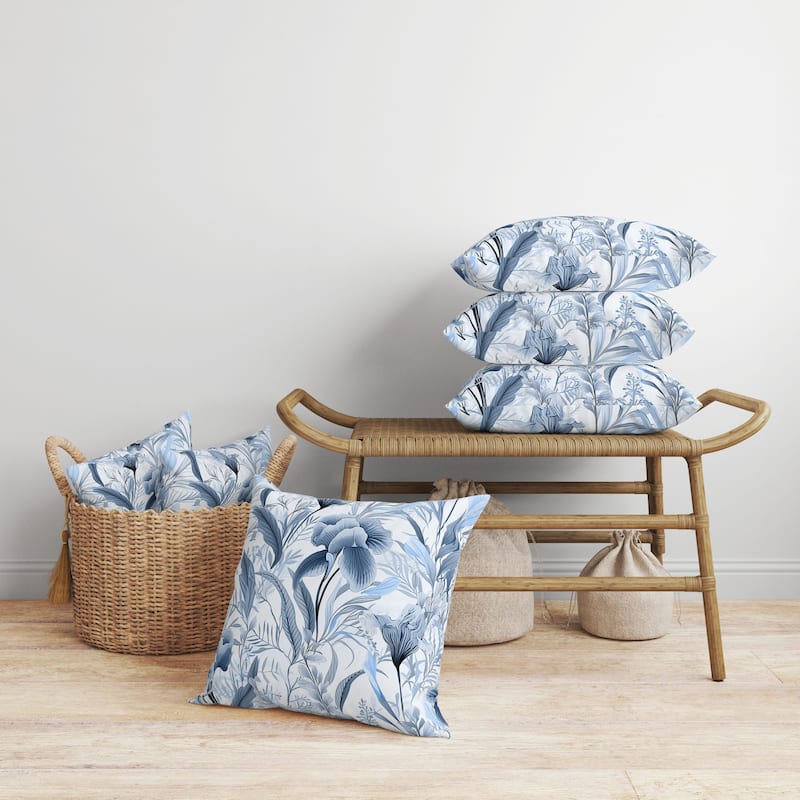 Breezy Buds Faux Suede Reversible Throw Pillow Blue and Grey