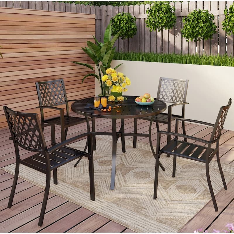 MAISON ARTS 5-Piece Outdoor 37.8"/42" Round Metal Patio Dining Set - 42"